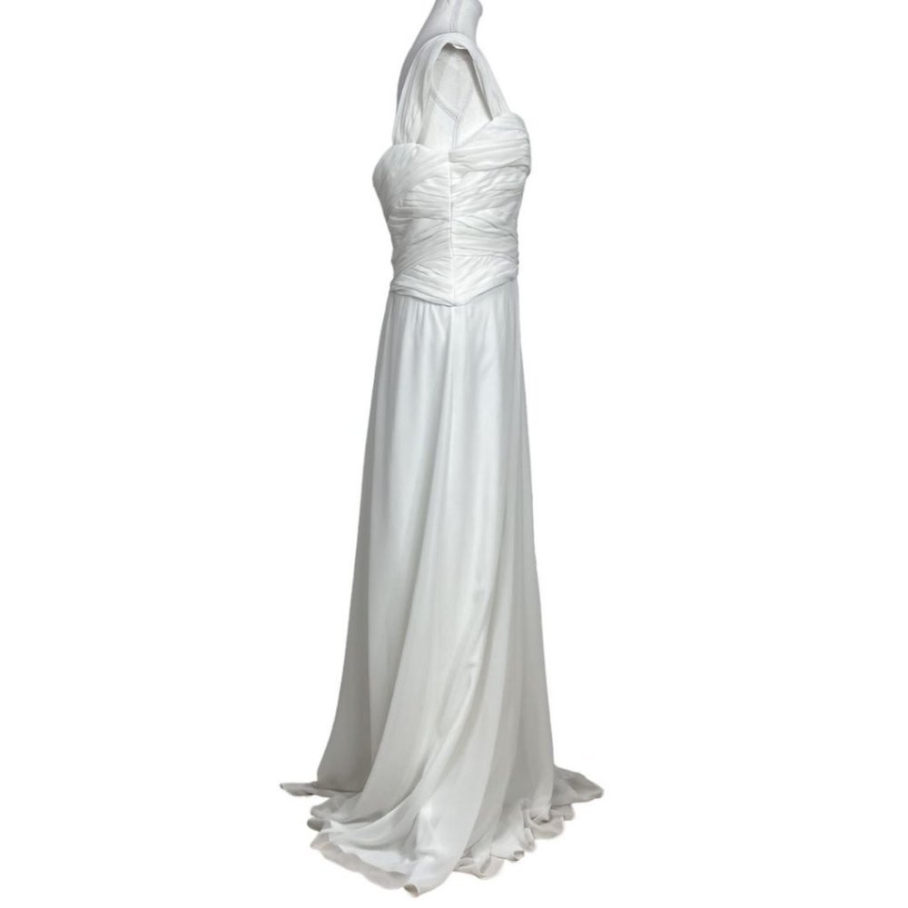 - MONIQUE LHUILLIER WHITE CHIFFON SLEEVELESS BRIDAL WEDDING DRE… - Picture 2 of 11